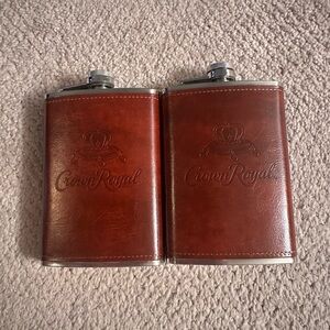 Crown Royal Brown Leather Flask Set